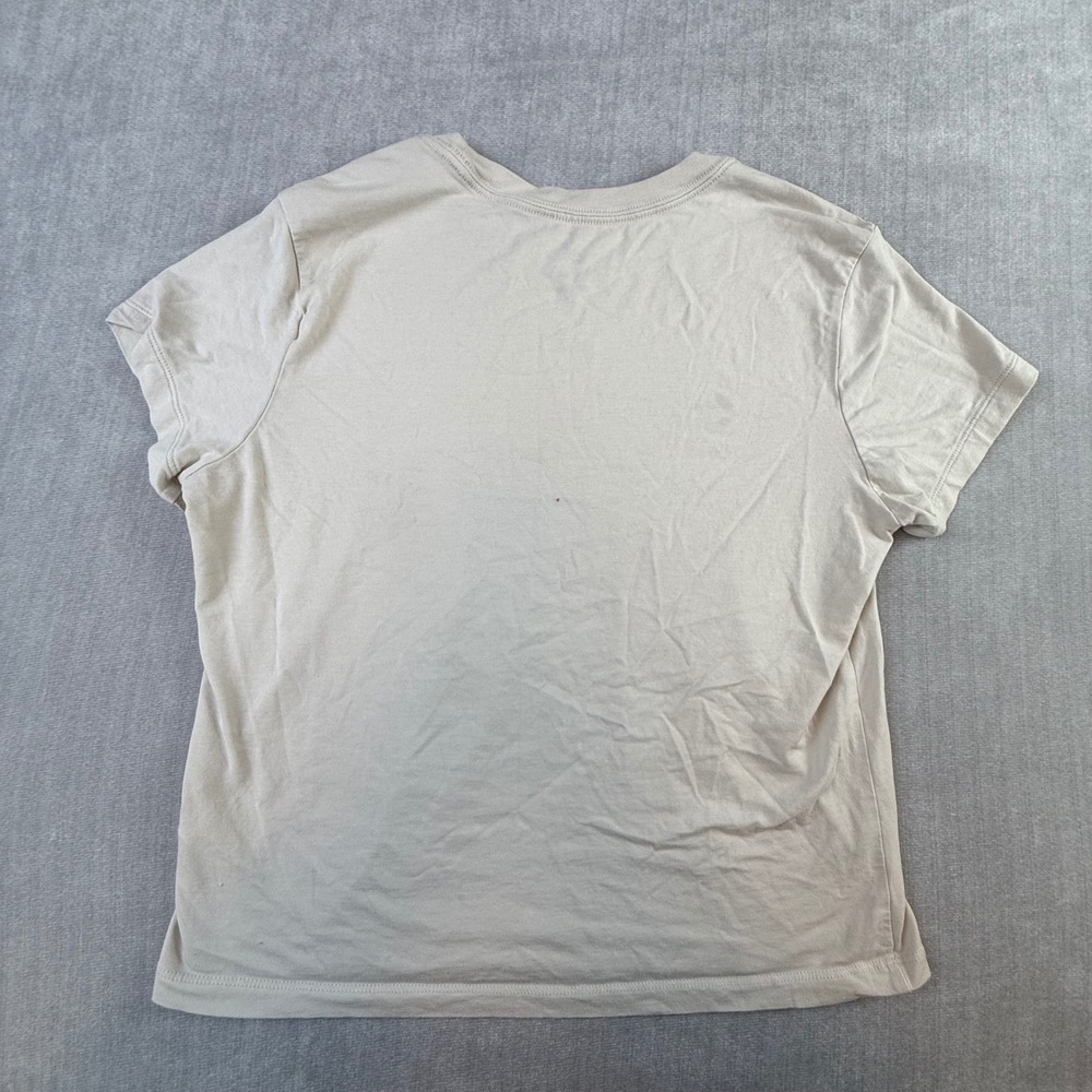 Nike Womens Slim Fit Embroidered Swoosh T-Shirt Tan Beige Large Short Sleeve Tee - Picture 4 of 6